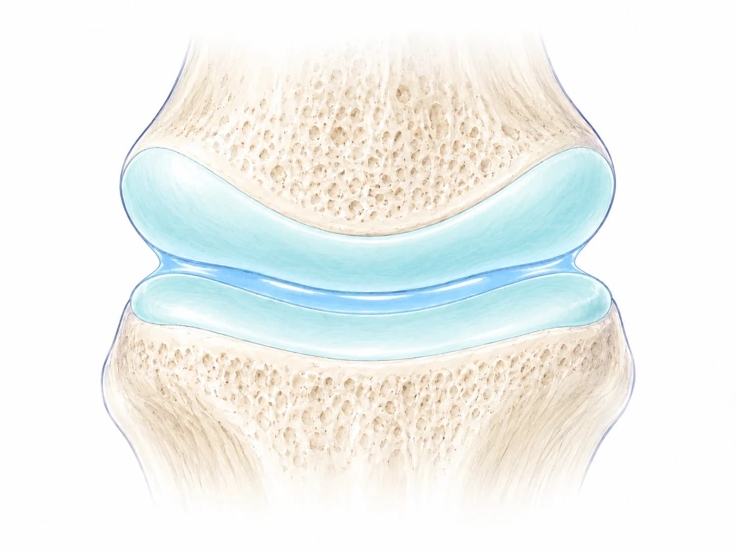Illustration of long hyaluronic acid chains in joint fluid